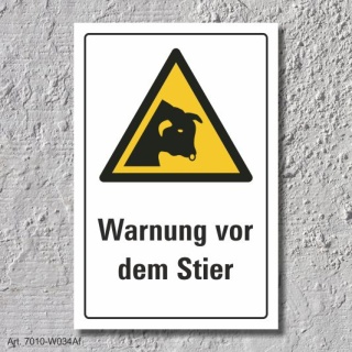 Warnschild "Warnung vor dem Stier", DIN ISO 7010, 3 mm Alu-Verbund  300 x 200 mm