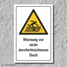 Warnschild "Nicht durchtrittsicheres Dach", DIN...