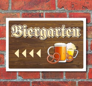 Schild "Biergarten, links", 3 mm Alu-Verbund  450 x 300 mm