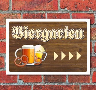 Schild "Biergarten, rechts", 3 mm Alu-Verbund  450 x 300 mm