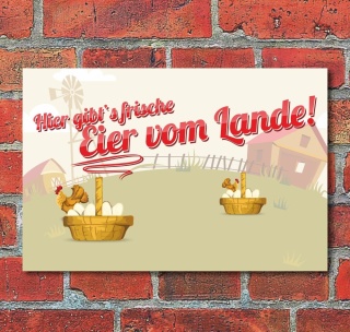 Schild "Frische Eier vom Lande 2", 3 mm Alu-Verbund  300 x 200 mm