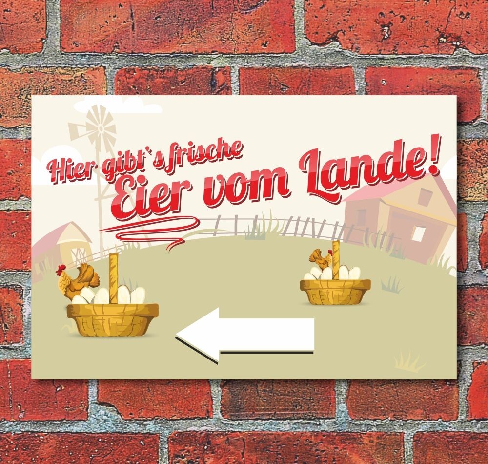 Schild „Frische Eier Vom Lande“ – Alu-Verbund 3 Mm, 300 X 200 Mm, Wetterfester Digitaldruck, Für Innen/außen