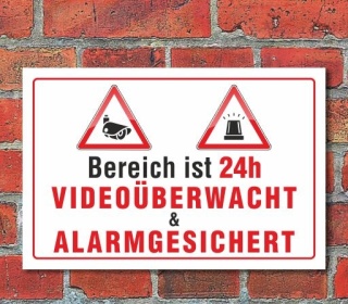 Schild Videoüberwacht & Alarmgesichert, 3 mm Alu-Verbund Motiv 6 300 x 200 mm