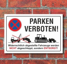 Schild "Parken verboten, entsorgen, lustig,...