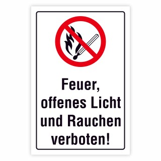 Verbotsschild Feuer, offenes Licht und Rauchen verboten!