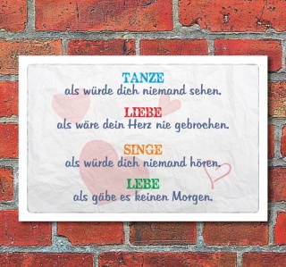 Vintage Schild Retro Deko Tanze Liebe Singe Lebe, 300 x 200 mm