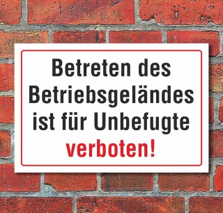 Schild "Betriebsgelände betreten verboten" 3mm Alu-Verbund, 600 x 400 mm