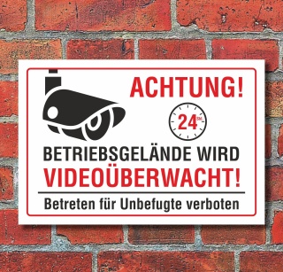 Schild "Betriebsgelände Videoüberwacht" 3mm Alu-Verbund, 300 x 200 mm