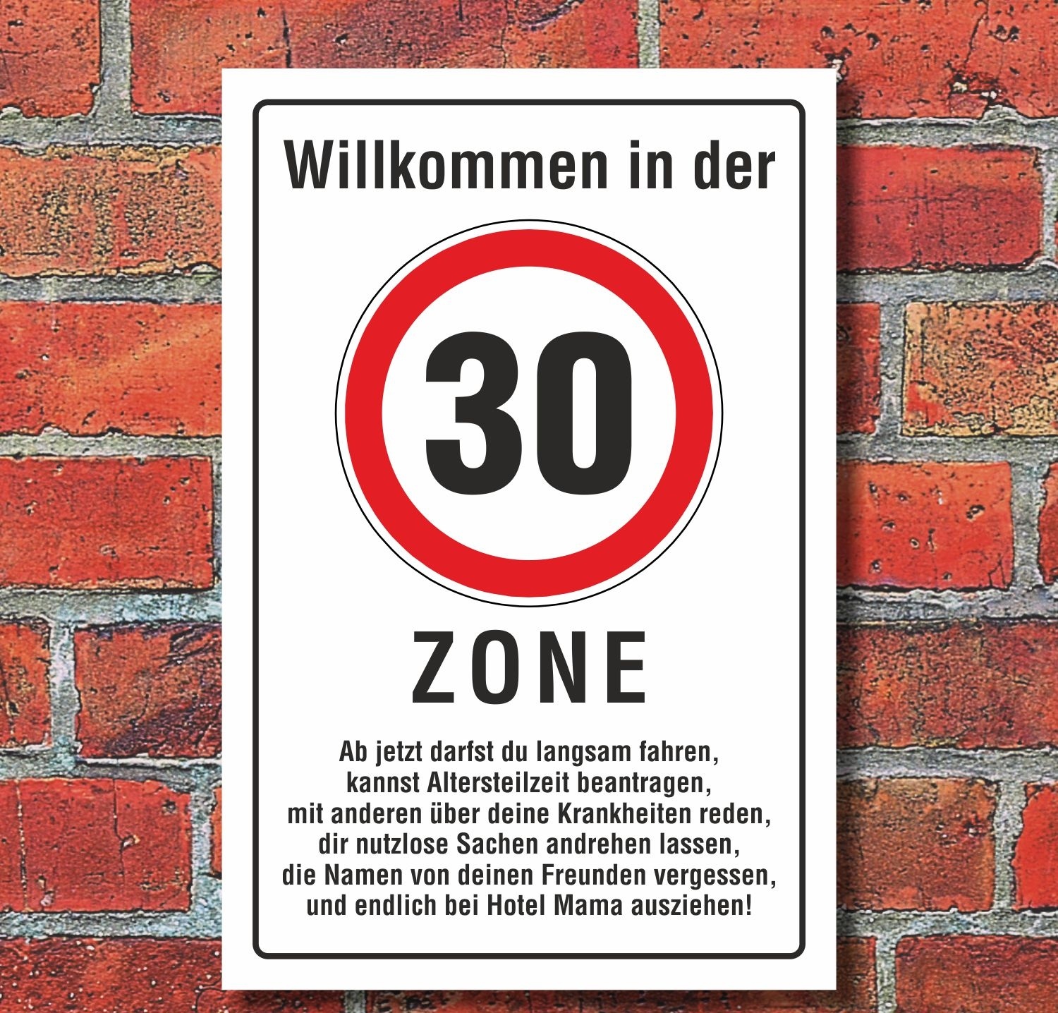 Schild Zone 30 Geburtstag Geschenk Lustig Spruch 3mm Alu Verbund 6 99