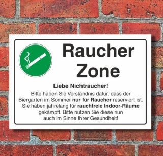 Schild Raucherzone, Biergarten, 3 mm Alu-Verbund  300 x 200 mm