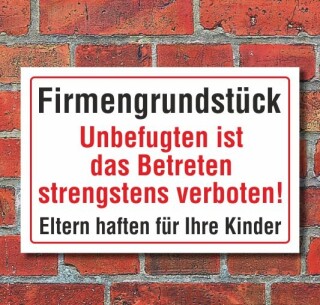 Schild Firmengrundstück, Unbefugten ist das Betreten..., 3 mm Alu-Verbund  300 x 200 mm