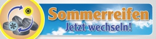 PVC Werbebanner Banner Plane Sommerreifen Reifenwechsel Rad Räder, mit Ösen 2000 x 500 mm