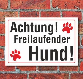 Schild Achtung freilaufender Hund, 3 mm Alu-Verbund  300 x 200 mm
