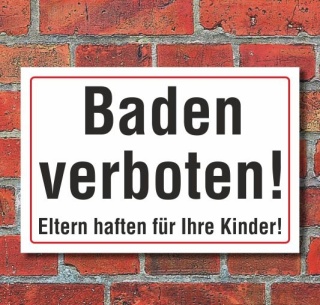 Schild Baden verboten, 3 mm Alu-Verbund  300 x 200 mm