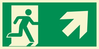 Rettungsweg rechts aufwärts  Schild Nachleuchtend  300 x 150 mm