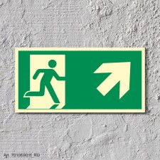 Rettungsweg rechts aufwärts  Schild Nachleuchtend  300 x 150 mm