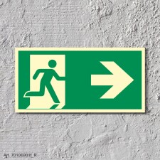 Rettungsweg rechts  Schild Nachleuchtend  300 x 150 mm