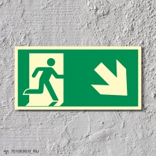 Rettungsweg rechts abwärts  Schild Nachleuchtend  300 x 150 mm