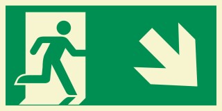 Rettungsweg rechts abwärts  Schild Nachleuchtend  400 x 200 mm