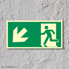 Rettungsweg links abwärts  Schild Nachleuchtend  300 x 150 mm