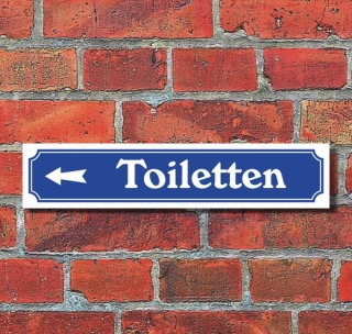 Schild im Stra&szlig;enschild-Design &quot;Toiletten links&quot; - 3 mm Alu-Verbund - 52 x 11 cm