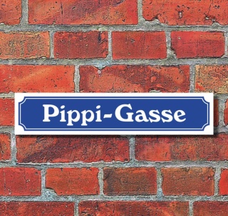 Schild im Straßenschild-Design "Pippi-Gasse", 3 mm Alu-Verbund - 52 x 11 cm