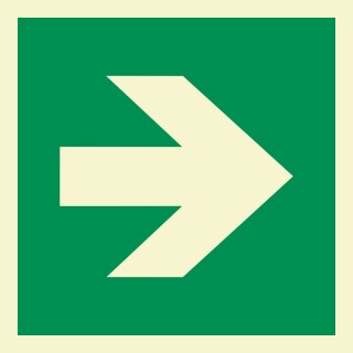 Pfeil 90° Schild Nachleuchtend  150 x 150 mm