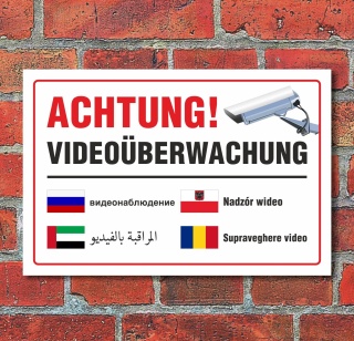 Schild Videoüberwachung mehrsprachig arabisch Wetterfest 3 mm Alu-Verbund 300 x 200 mm
