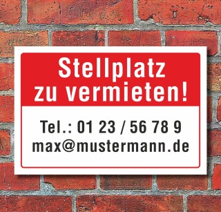 Schild Stellplatz zu vermieten wetterfest 3 mm Alu-Verbund 450 x 300 mm