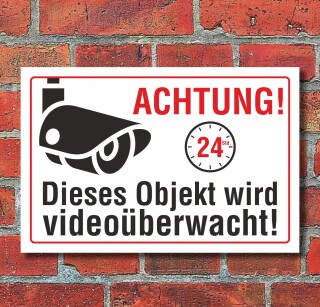 Schild Objekt videoüberwacht Videoüberwachung Kamera überwacht 3 mm Alu-Verbund 300 x 200 mm