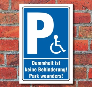 Schild Behinderten Parkplatz Rollstuhll Fahrer Parkverbot Halteverbot Dummheit  600 x 400 mm