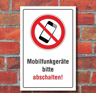 Schild Mobilfunkgeräte abschalten Handy telefonieren verboten Alu-Verbund 300 x 200 mm
