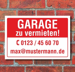 Schild Garage zu vermieten wetterfest 3 mm Alu-Verbund