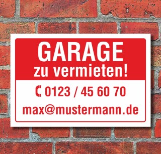 Schild Garage zu vermieten wetterfest 3 mm Alu-Verbund 450 x 300 mm