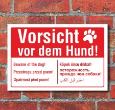 Schild Vorsicht vor dem Hund mehrsprachig englisch...