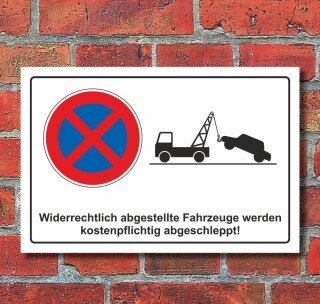 Schild Parkverbot Halteverbot Parken verboten abschleppen Piktogramm Alu-Verbund  600 x 400 mm