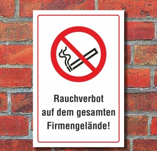 Schild Rauchverbot auf dem gesamten Firmengelände Rauchen verboten Alu-Verbund 300 x 200 mm