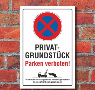 Schild Privatgrundst&uuml;ck Parken verboten Parkverbot Halteverbot 3 mm Alu-Verbund 300 x 200 mm