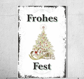 Schild Vintage Shabby Nostalgie Holzschild "Frohes Fest" Weihnachten Christmas 300 x 200 mm