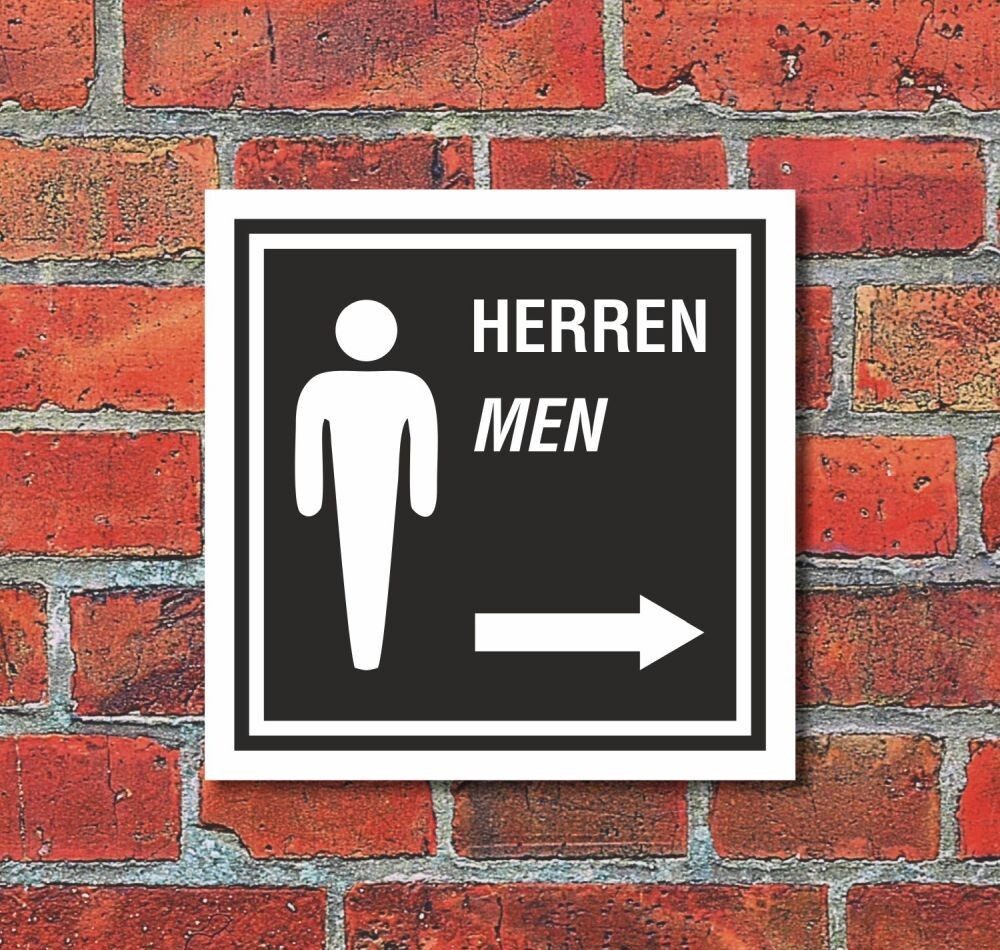 Schild WC Toilette Klo Herren Pfeil rechts Türschild 200 x 200 mm Alu ...