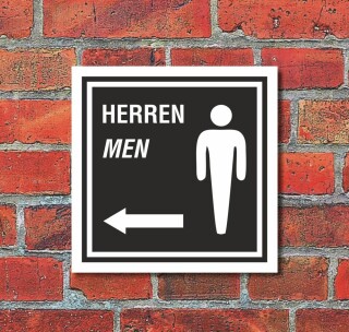 Schild WC Toilette Klo Herren Pfeil links Türschild 200 x 200 mm Alu-Verbund