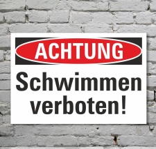 Schild Achtung Baden Schwimmen verboten Hinweisschild 3...