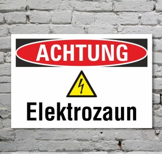 Schild Achtung Elektrozaun Strom Gefahrschild Hinweisschild 3 mm Alu-Verbund 300 x 200 mm