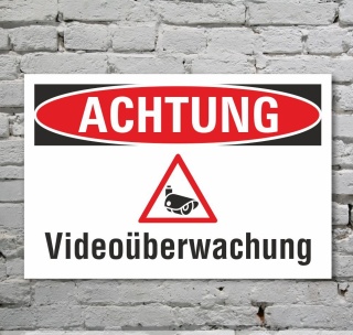 Schild Achtung Video&uuml;berwachung Kamera video&uuml;berwacht 3 mm Alu-Verbund