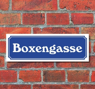 Schild im Straßenschild-Design "Boxengasse" 30 x10 cm Alu-Verbund