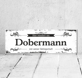 Schild Vintage Shabby Geschenk Holzschild Hundeschild Dobermann T&uuml;rschild