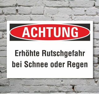 Schild Achtung Rutschgefahr Schnee Regen Glätte Hinweisschild 3 mm Alu-Verbund 450 x 300 mm