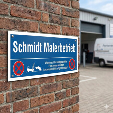 Parkplatzschild „Ihr Wunschtext“ – Widerrechtlich abgestellte Fahrzeuge werden kostenpflichtig abgeschleppt – Alu-Verbund 3 mm 30 x 10 cm UV-Direktdruck