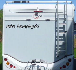 Aufkleber Hotel Campingski Wohnmobil Wohnwagen Camper Camping Caravan Auto - 55 cm / Schwarz