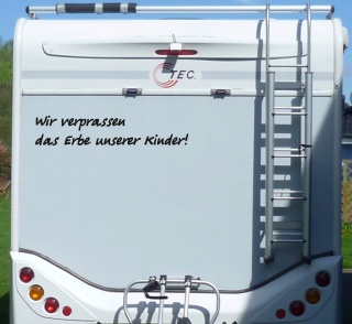Aufkleber Verprassen das Erbe der Kinder Wohnmobil Wohnwagen Camping Caravan - 55 cm / Schwarz